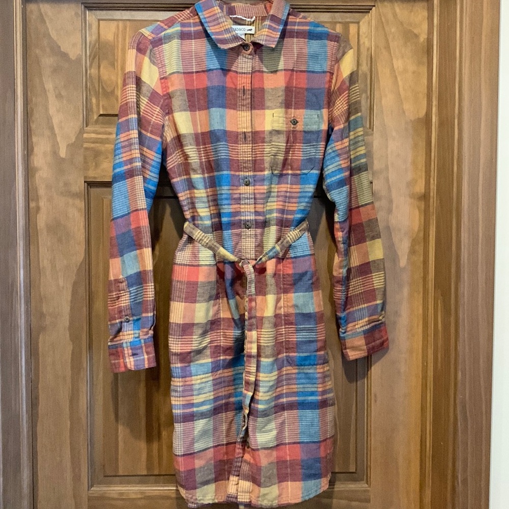 Plaid Button-Up Belted Dress